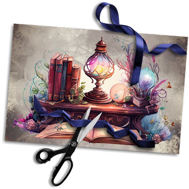 Papel De Seda Victorian Boudoir | Lâmpada antiga no Reading Desk (Criador carregado)