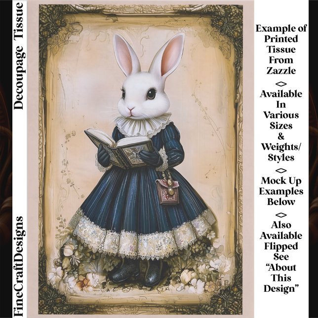 Papel De Seda Victorian Dressed Rabbit With Book ER7L Decoupage (Criador carregado)