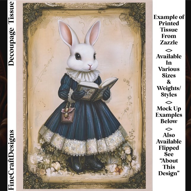 Papel De Seda Victorian Dressed Rabbit With Book ER7R Decoupage (Criador carregado)