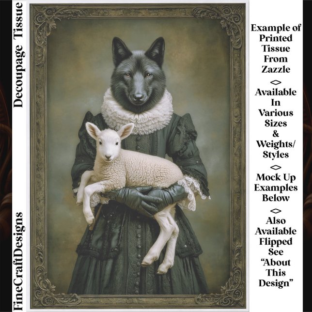 Papel De Seda Victorian Dressed Wolf Holding Lamb ES7L Decoupage (Criador carregado)