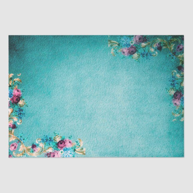 Papel De Seda Victorian floral rose flowers elegant  teal purple (Frente )