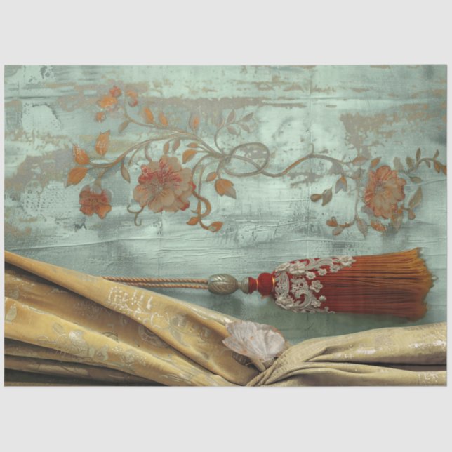 Papel De Seda Victorian Glam Gold Drape Red Tassel Teal Floral (Frente )