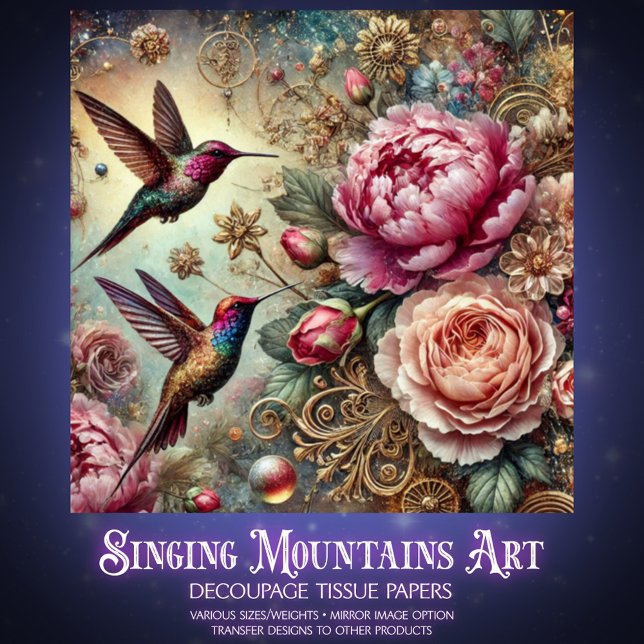 Papel De Seda Victorian Hummingbird & Pastel Rose Decoupage  (Criador carregado)