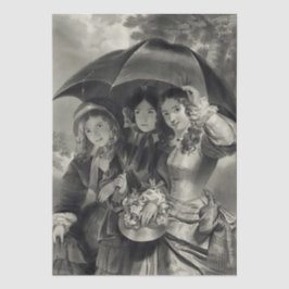Papel De Seda Victorian lady umbrella rainy day black & white 