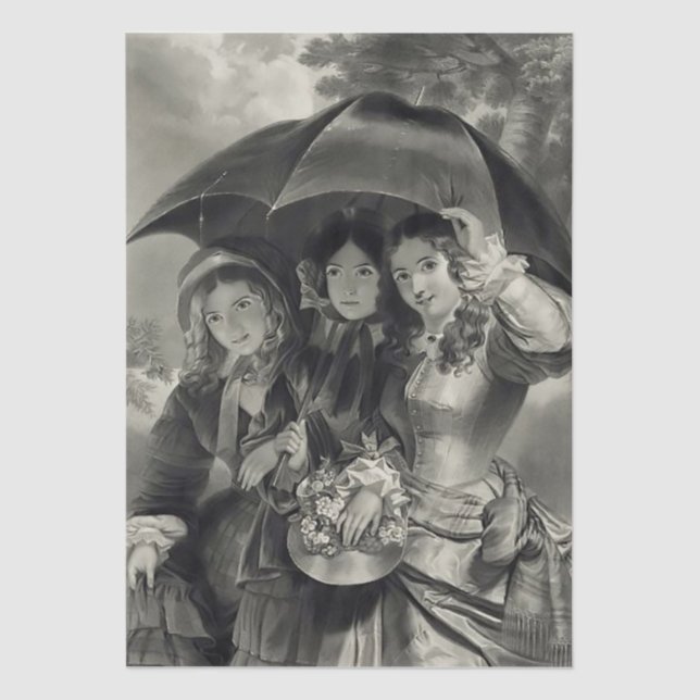 Papel De Seda Victorian lady umbrella rainy day black & white  (Frente )
