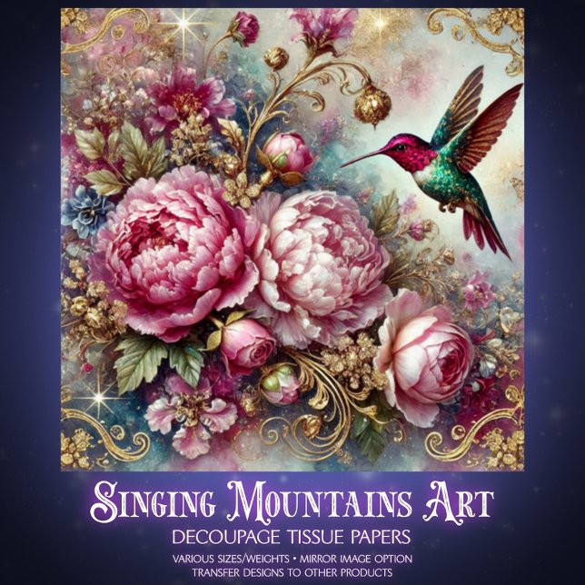 Papel De Seda Victorian Romance Pink Rose Hummingbird Decoupage  (Criador carregado)