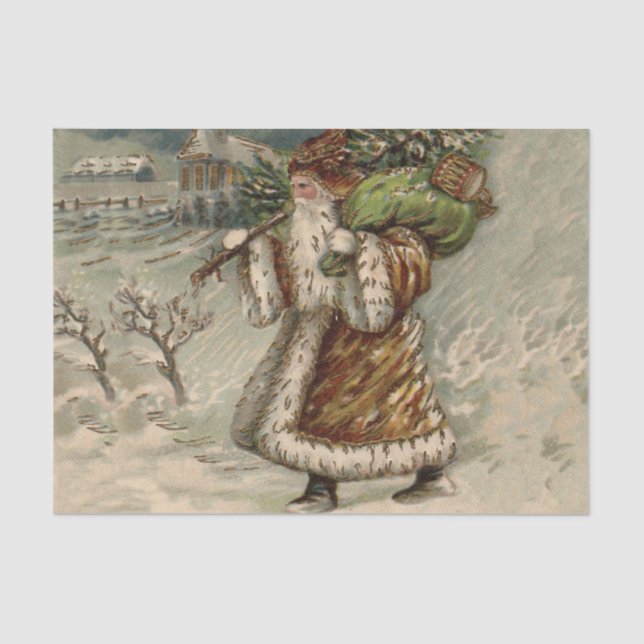 Papel De Seda Victorian Santa Claus With Christmas Tree (Frente )