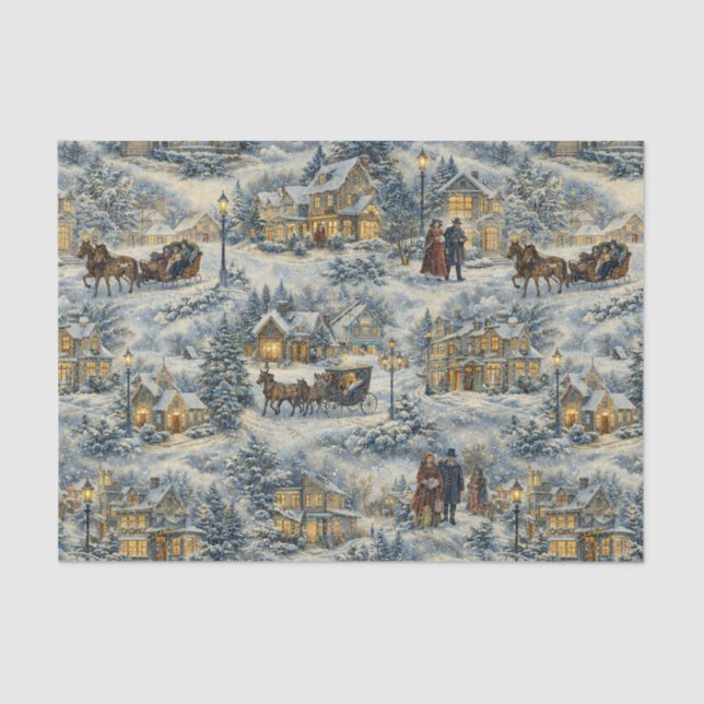 Papel De Seda Victorian Snowy Village Christmas Illustration (Frente )