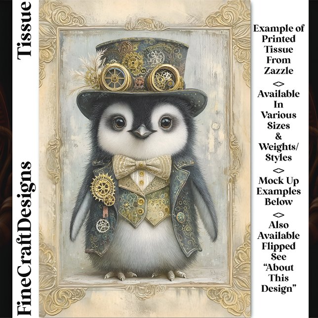 Papel De Seda Victorian Steampunk Bebê Pinguim DL3L Decoupage (Criador carregado)