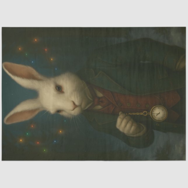 Papel De Seda Victorian White Rabbit – Whimsical Fantasy Animal  (Frente )