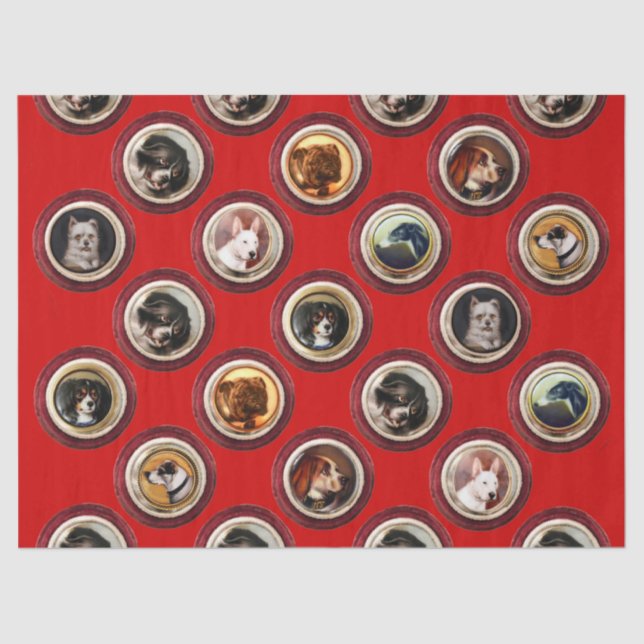 Papel De Seda VICTORIANOS/MINIATURAS PORTRAÇOS DE CÃO Vermelho (Frente )