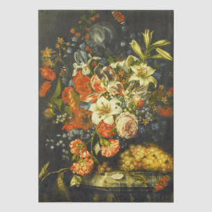 Papel De Seda Vida Estática com Flores e Frutas