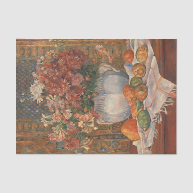 Papel De Seda Vida Estática com Flores e Peras Picadas, Renoir (Frente )