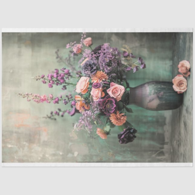 Papel De Seda Vida Estática, Vase e Floral Rústico Roxo Vibrante (Frente )