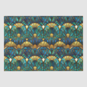 Papel De Seda Vidro Colorido Pavão Azul Turquesa e Dourado