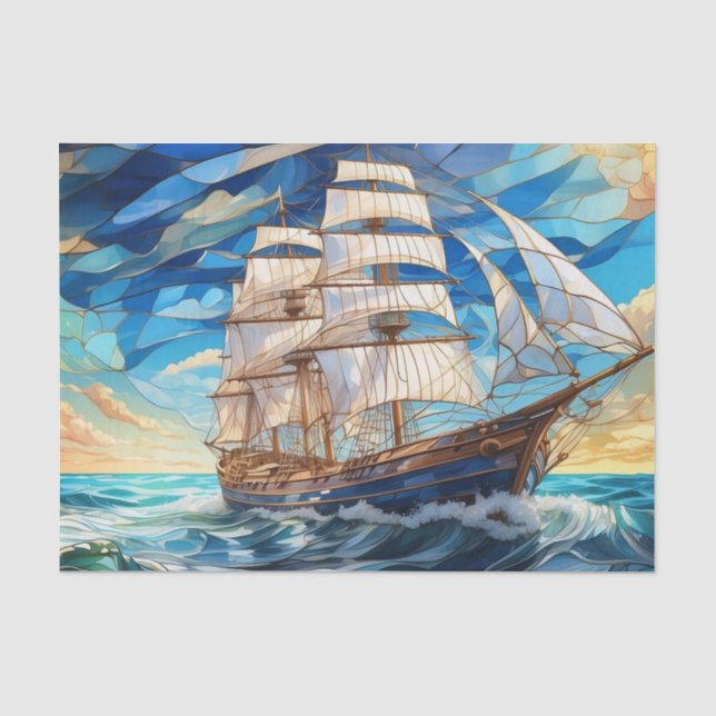Papel De Seda Vidro conservado - Barco de vela no oceano (Frente )