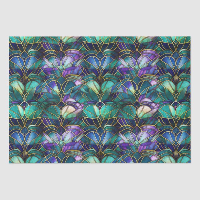 Papel De Seda Vidro Dourado, púrpura, pavão (Frente )