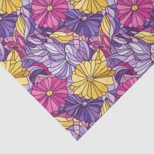 Papel De Seda Vidro Fosco Abstrato Roxo Amarelo Rosa