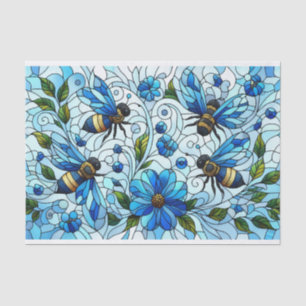 Papel De Seda Vidro Manchado Abelhas Encantadoras Azul