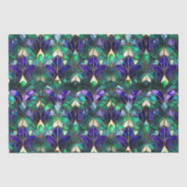 Papel De Seda Vidro Manchado Pavão Azul, Roxo e Dourado