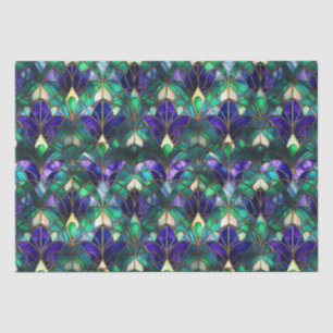 Papel De Seda Vidro Manchado Pavão Azul, Roxo e Dourado