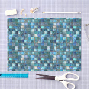 Papel De Seda Vidro Marinho Mosaico Aquarela Água Turquesa Doura