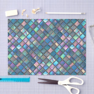 Papel De Seda Vidro Marinho Mosaico Aquarela Rosa Água Teal 