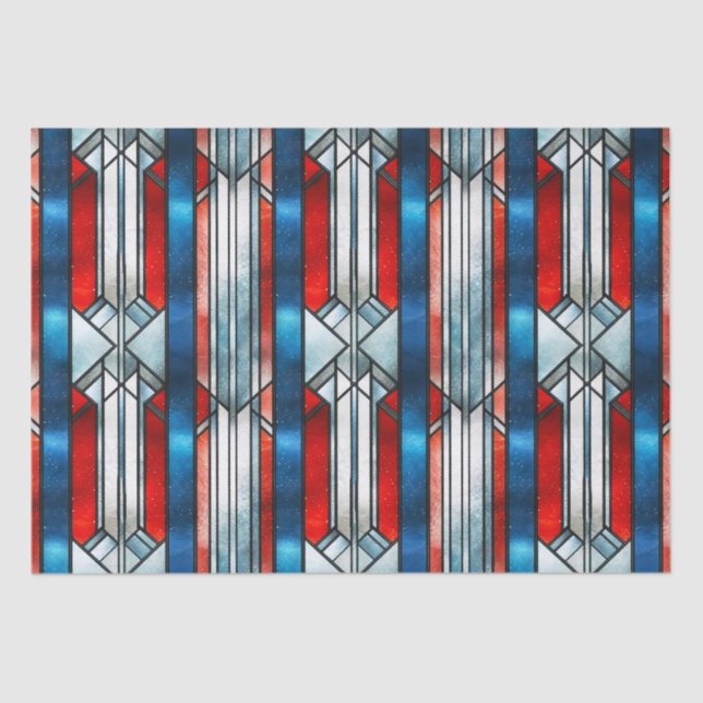 Papel De Seda Vidro Patriótico Azul Branco Vermelho, Manchado 4  (Frente )