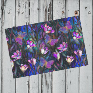 Papel De Seda Vidro Púrpura Azul Estanhado Olhos Tulipas Borbole