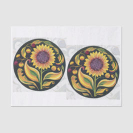 Papel De Seda Vigneta de Girassol de Outono, Medalhão Floral Fol