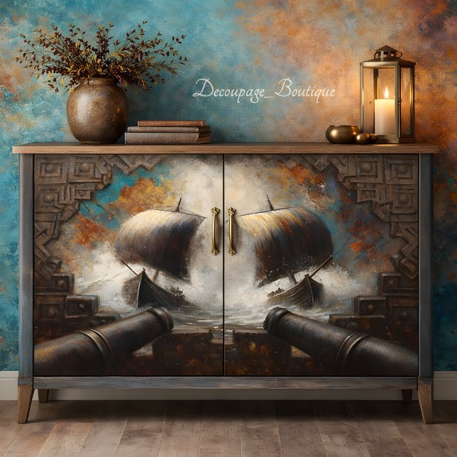 Papel De Seda Vikking Longship Batalha Decoupage (Viking Longship Battle Decoupage Tissue Paper Mockup)