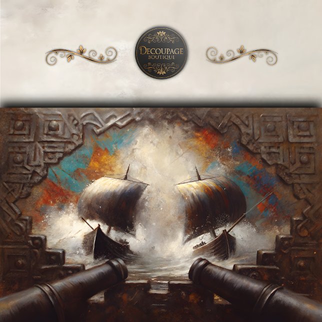 Papel De Seda Vikking Longship Batalha Decoupage (Viking Longship Battle Decoupage Tissue Paper)
