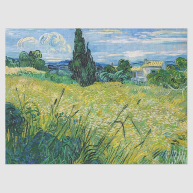 Papel De Seda Vincent van Gogh - Campo de Trigo Verde com Cypres (Frente )