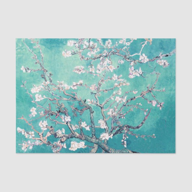 Papel De Seda Vincent Van Gogh Flores de Amendoeira Turquesa (Frente )