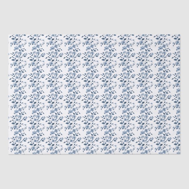 Papel De Seda Vinha Flor Azul Em Branco (Frente )