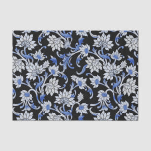 Papel De Seda Vinha Floral Enfumaçado, azul e branca