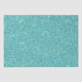 Papel De Seda Vinha Floral Teal Emboscada De Luxo