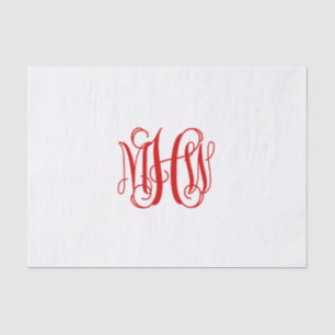 Papel De Seda Vinha Inicial 3 Vermelha Monograma em Roteiro DIY