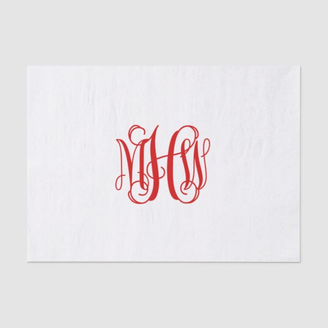 Papel De Seda Vinha Inicial 3 Vermelha Monograma em Roteiro DIY  (Frente )