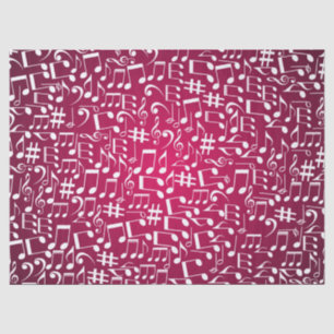 Papel De Seda Vinho Tinto Rico com Notas Musicais Brancas