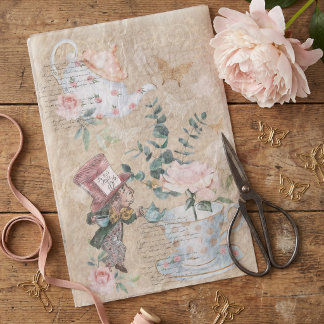 Papel De Seda Vintage Alice no País das Maravilhas Decoupage Cha
