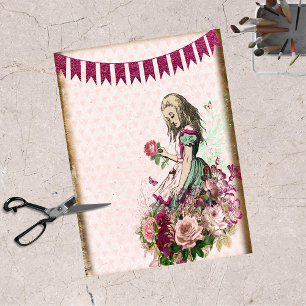 Papel De Seda Vintage Alice no País das Maravilhas Rosas