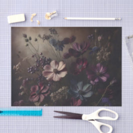 Papel De Seda Vintage Anemone Flower Buquê Arte Botânica Escura