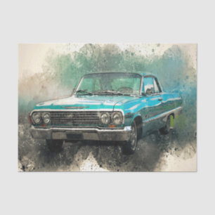 Papel De Seda Vintage - Antiguidade - Decoupage de Carro Azul