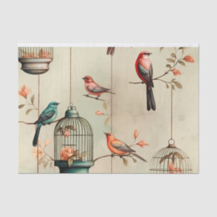 Papel De Seda Vintage Antique Birdcages e Dissociação de Aves