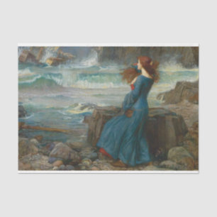 Papel De Seda Vintage Antique Mulher Olhando para o Oceano