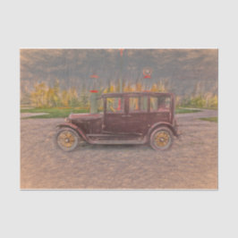 Papel De Seda Vintage Antique Rustic Country Brown Car Sketch