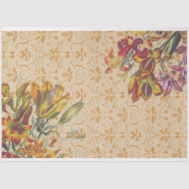 Papel De Seda Vintage - Antiquidade - Descamação Floral (Frente )