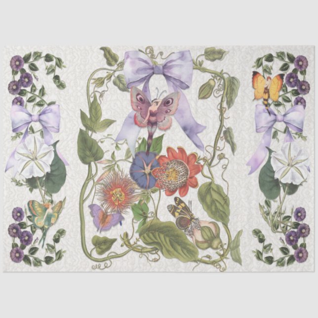 Papel De Seda Vintage Arco Púrpura Fada Jardim de Paixão Flor (Frente )