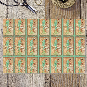 Papel De Seda Vintage Art Deco Lady Green Ouro Tree